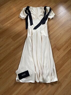 ASTR Cream Maxi Dress with Black Ribbon Shoulder Ties